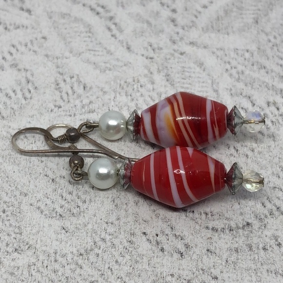 Vintage artisan Murano art glass style sterling silver earrings - Picture 2 of 4